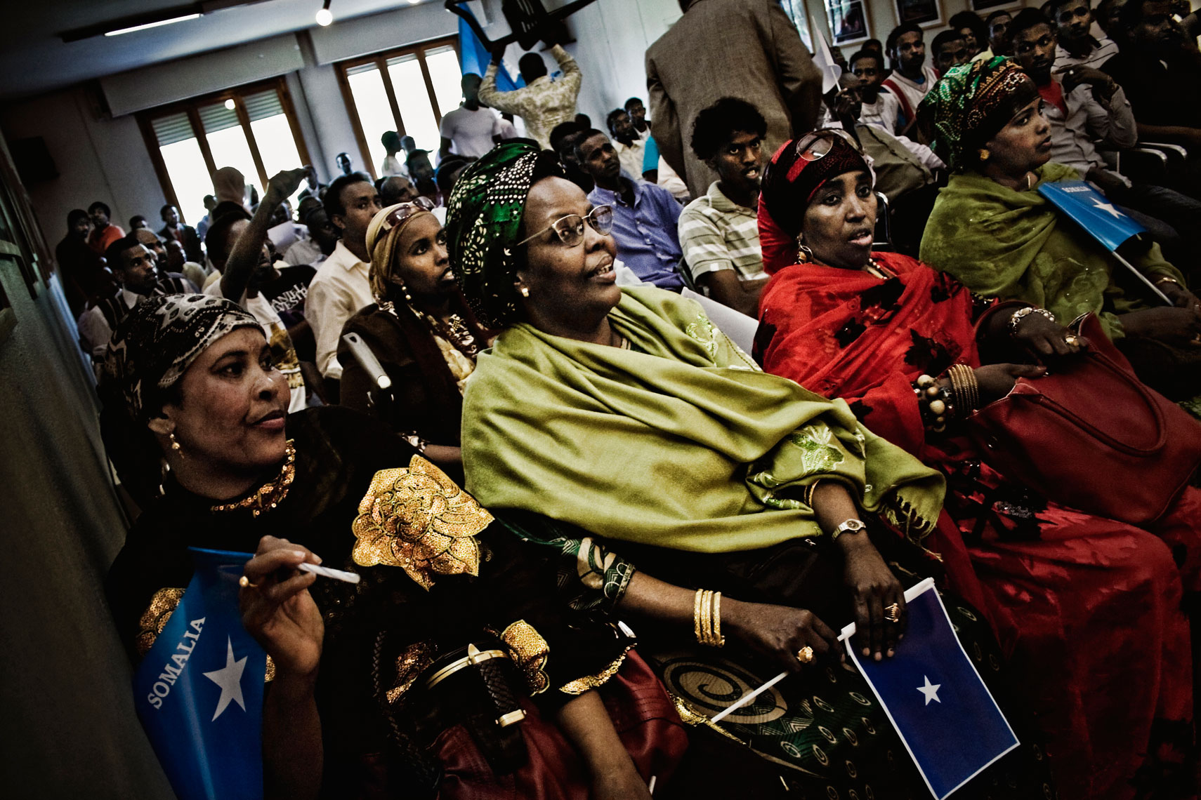 ITALY. Florence, 4th July 2010. Some Somali refugees listen to a speech during celebrations for the 50th anniversary of the Somalia Independence Day (1st July 1960).