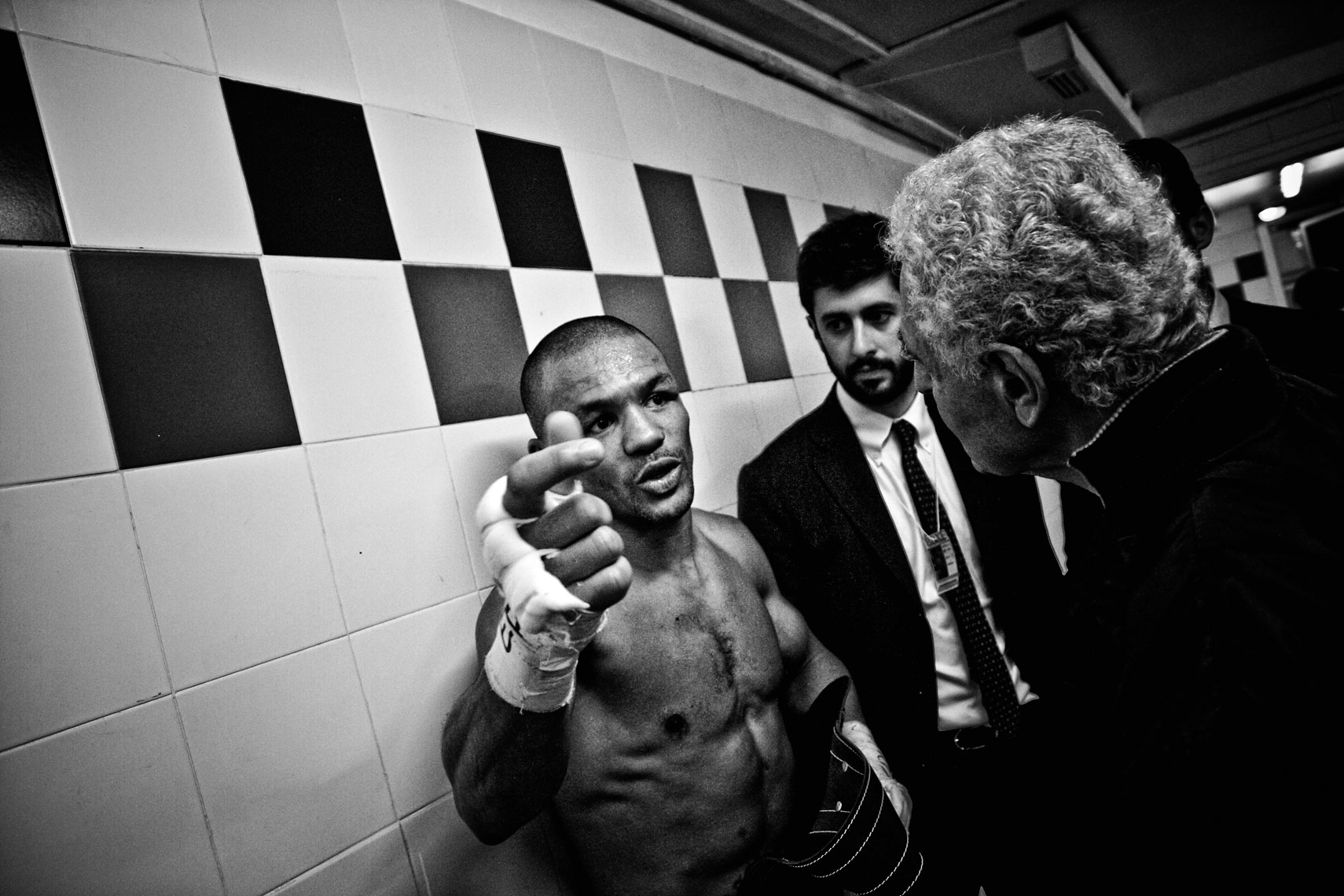 ITALY. Florence, 4th November 2011. Mandela Forum, the night of the match for the EBU (European Boxing Union) Welter Weight crown. After the victory. Leonard Bundu answering to some questions about the strategy that he adopted during the match.